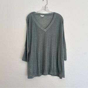 Garnet Hill Sage Green V-Neck Linen Top Size Large